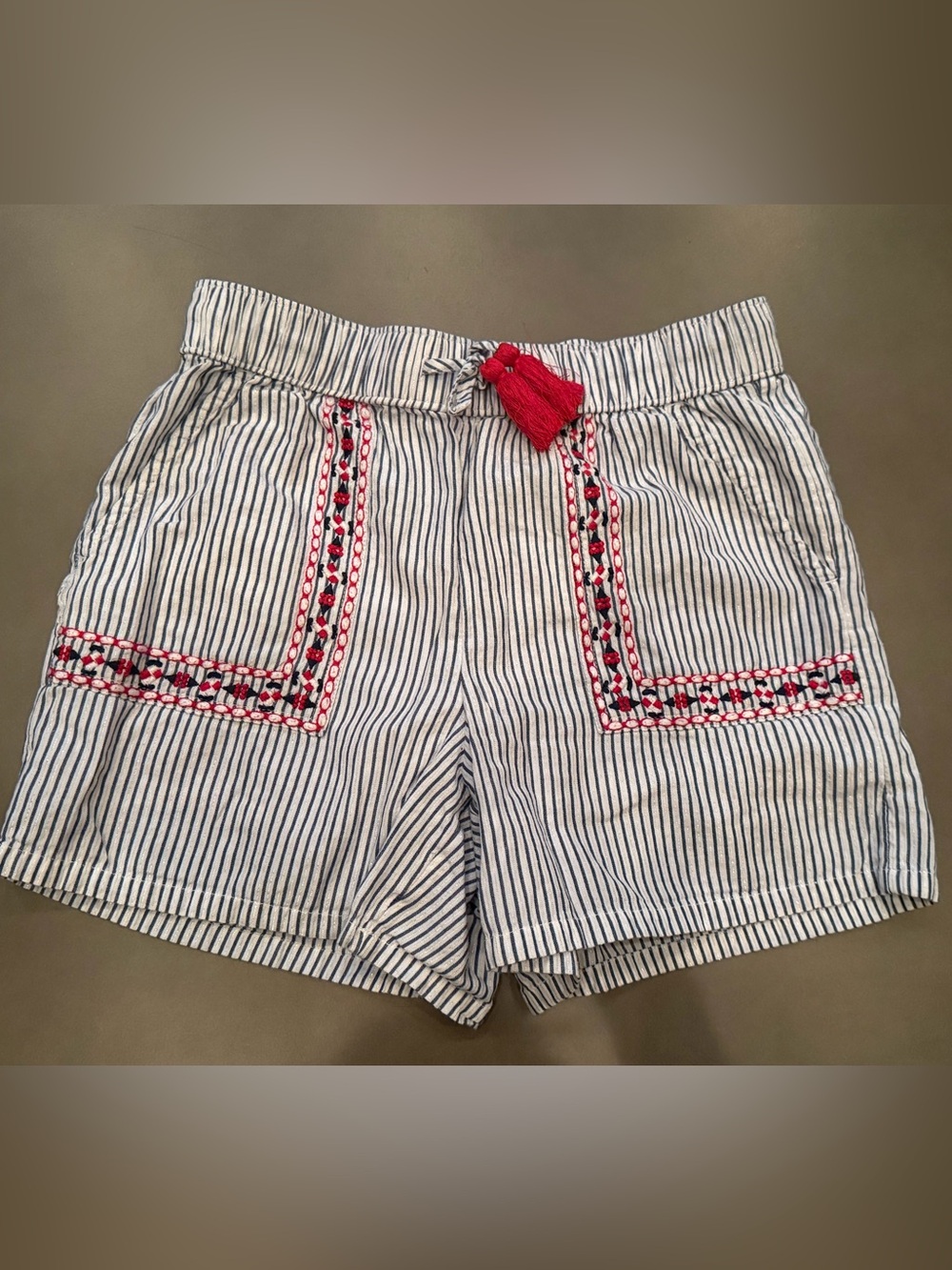 Vineyard Vines Striped Shorts with Red Tassel & Embroidered Trim